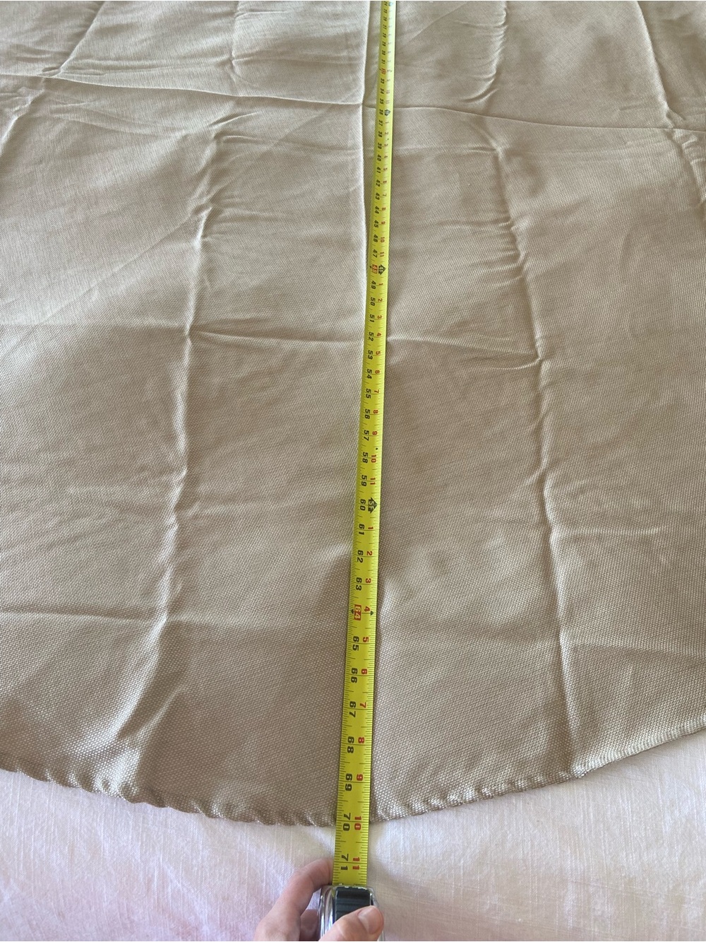 70” round table cloth neutral tan  Like new